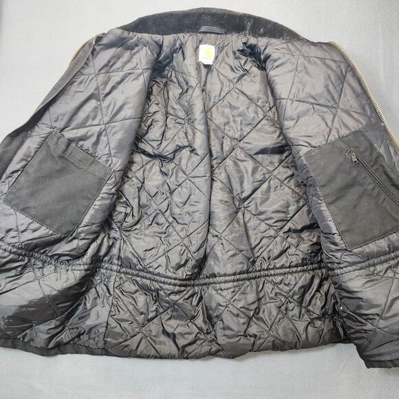 Carhartt Mens Coat Extra Large Black Duck Canvas Quilt Lined Work Chores Grunge - Picture 6 of 12